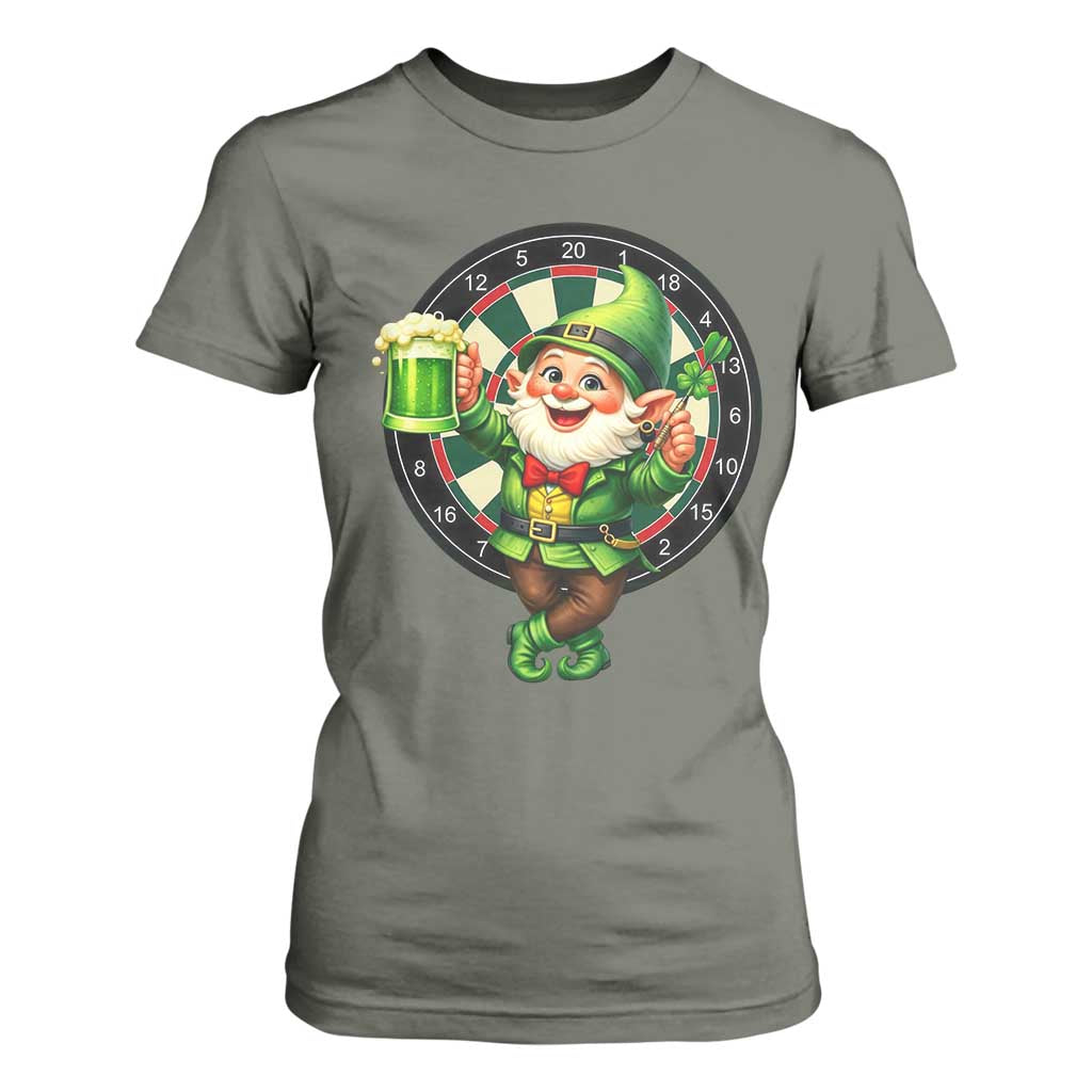 Cheerful Gnome Playing Darts T Shirt For Women St Patricks Day Gift TS12 Military Green Print Your Wear