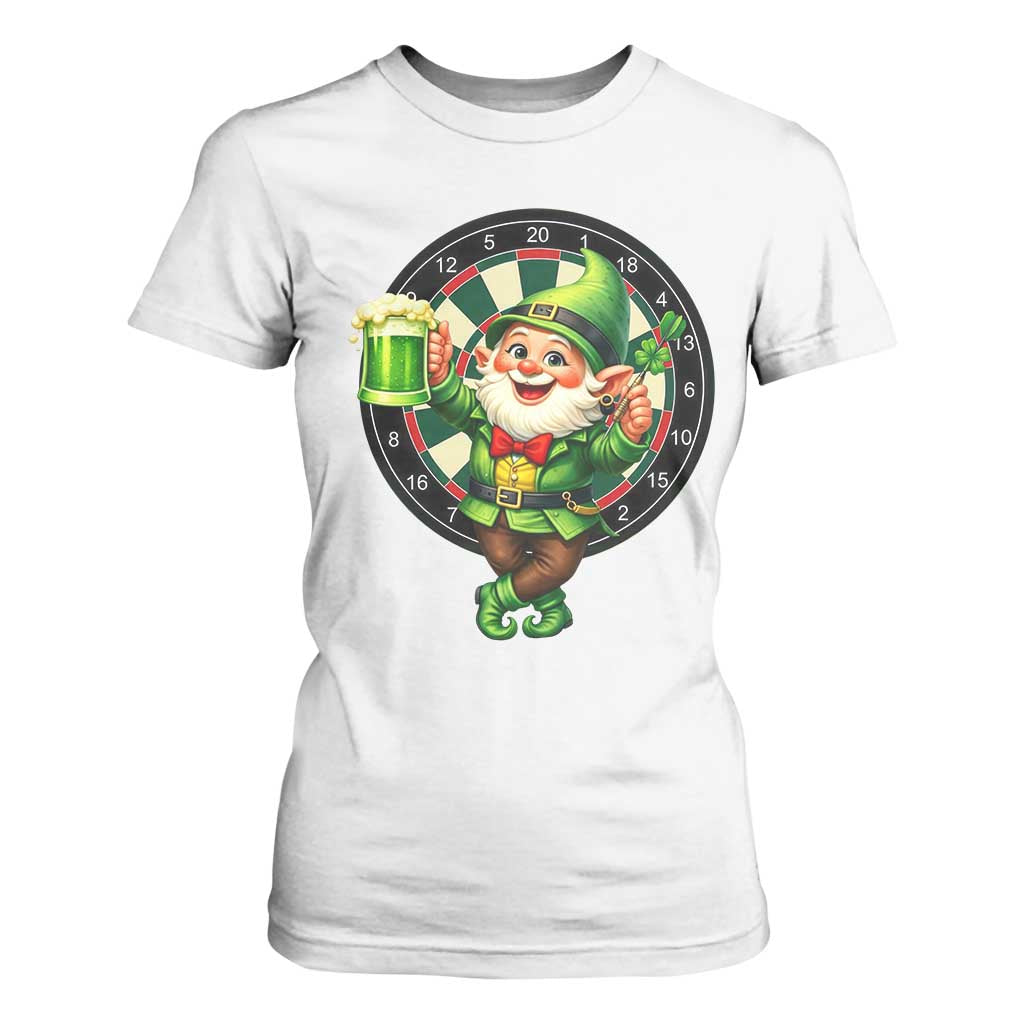 Cheerful Gnome Playing Darts T Shirt For Women St Patricks Day Gift TS12 White Print Your Wear