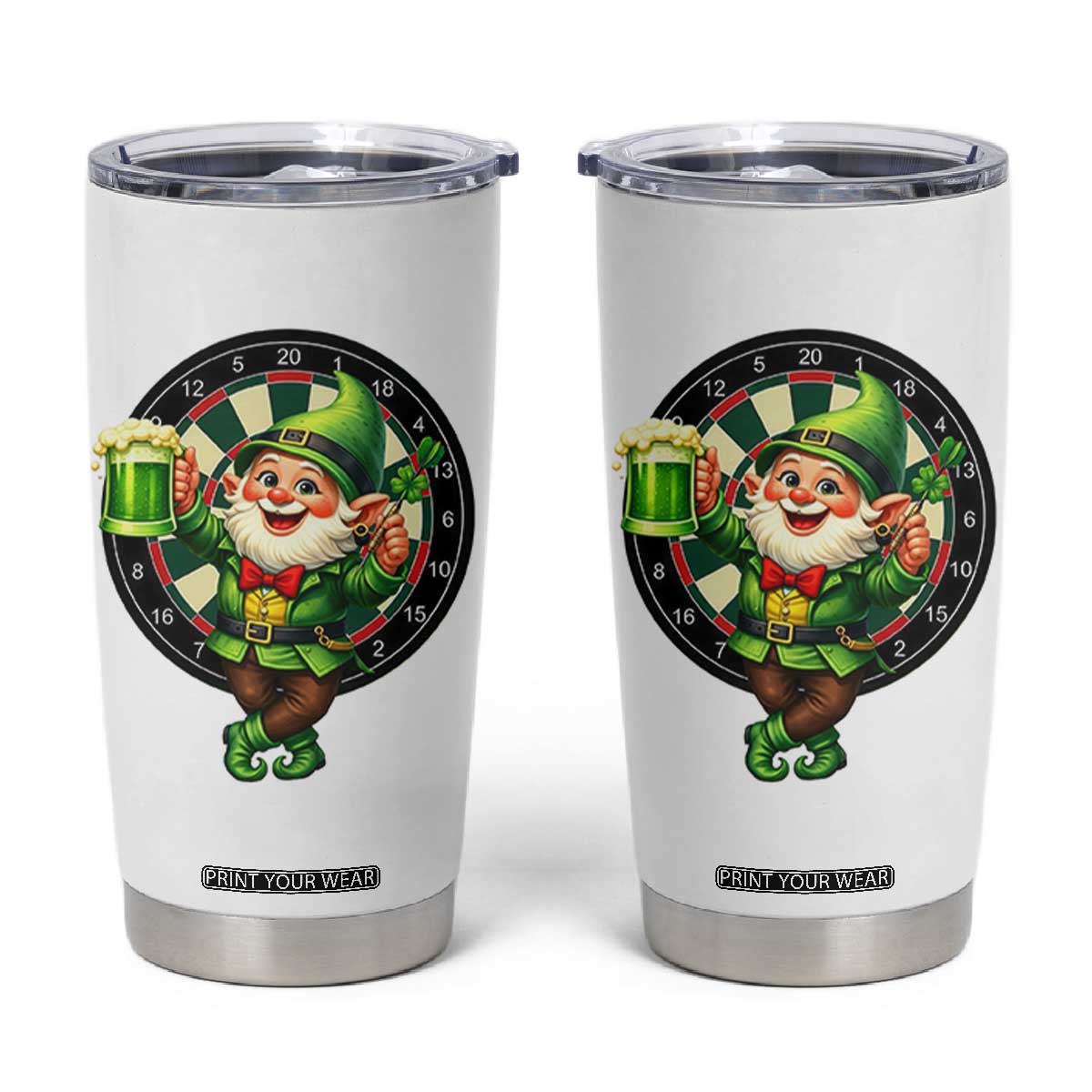 Cheerful Gnome Playing Darts Tumbler Cup St Patricks Day Gift TS12 White Print Your Wear