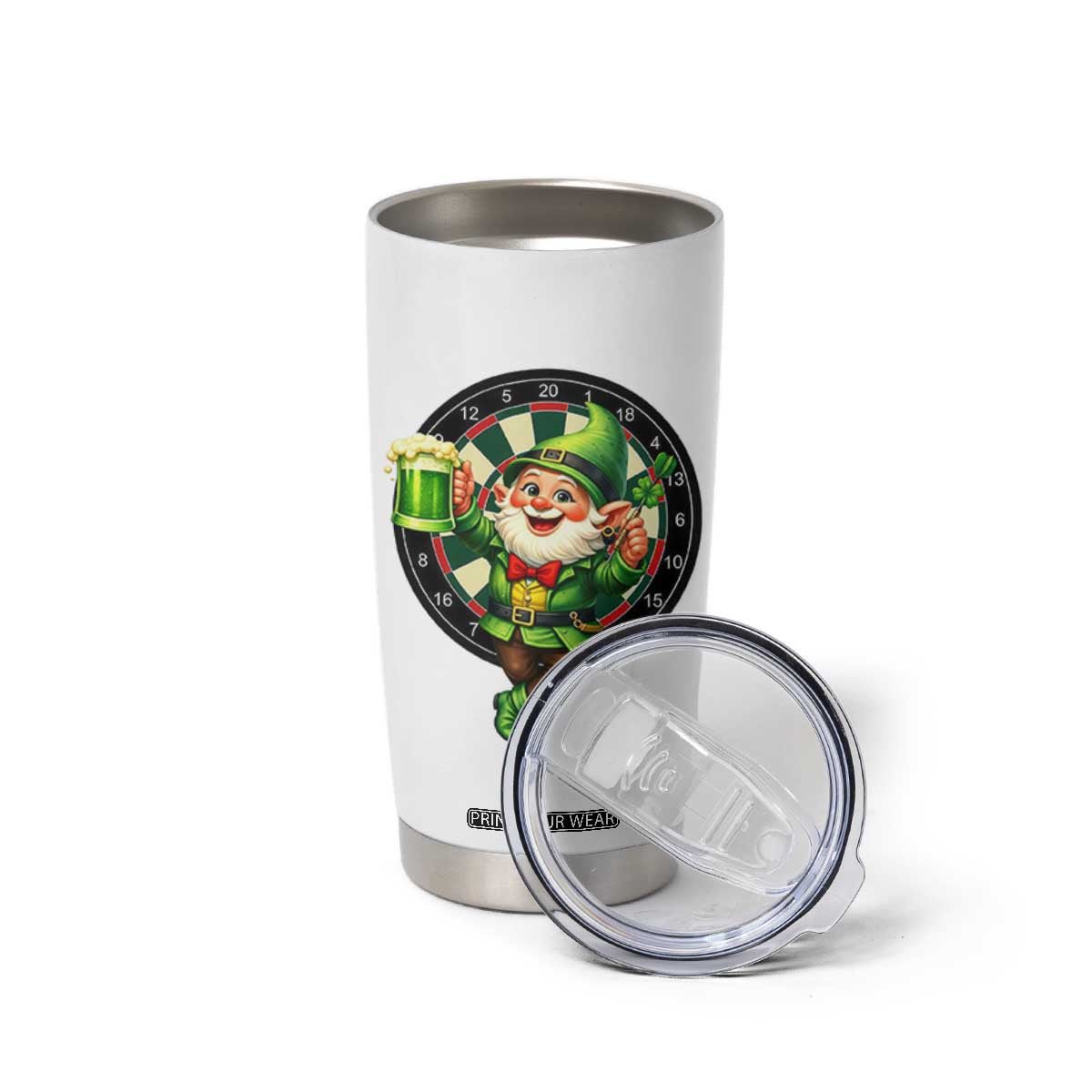 Cheerful Gnome Playing Darts Tumbler Cup St Patricks Day Gift TS12 Print Your Wear