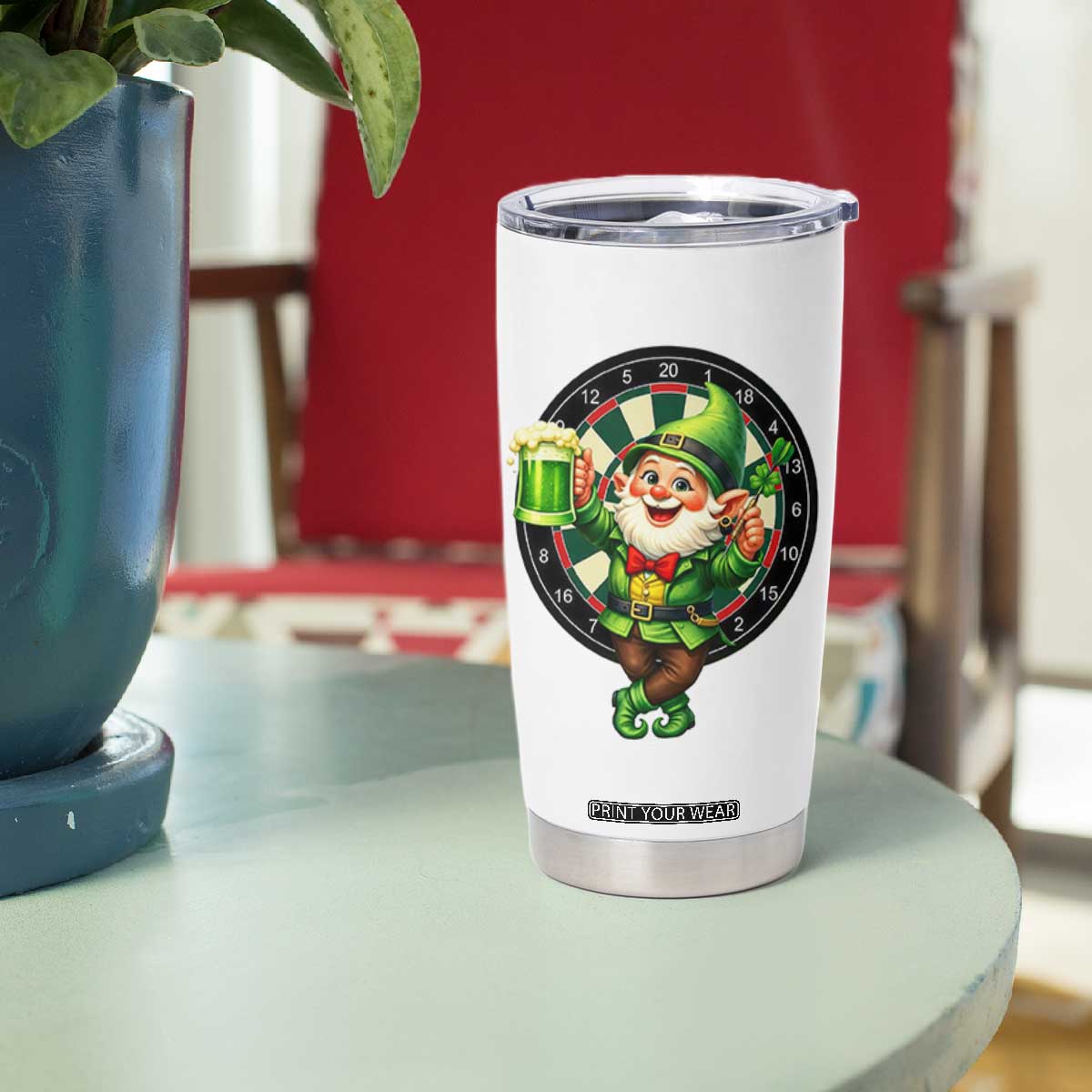 Cheerful Gnome Playing Darts Tumbler Cup St Patricks Day Gift TS12 Print Your Wear
