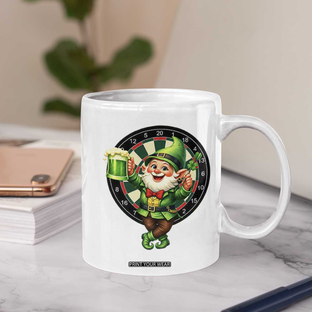 Cheerful Gnome Playing Darts Coffee Mug St Patricks Day Gift TS12 Print Your Wear