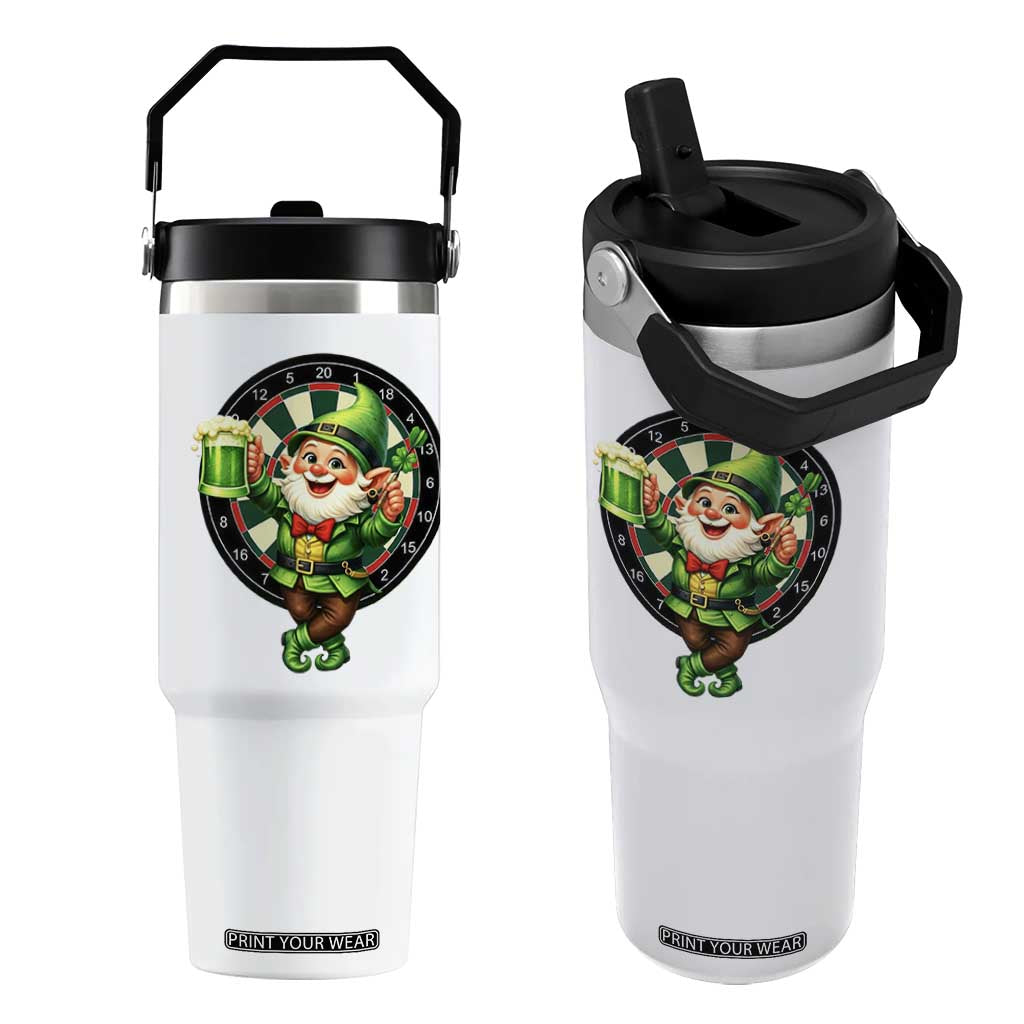 Cheerful Gnome Playing Darts Flip Straw Tumbler St Patricks Day Gift TS12 One Size: 30 oz White Print Your Wear