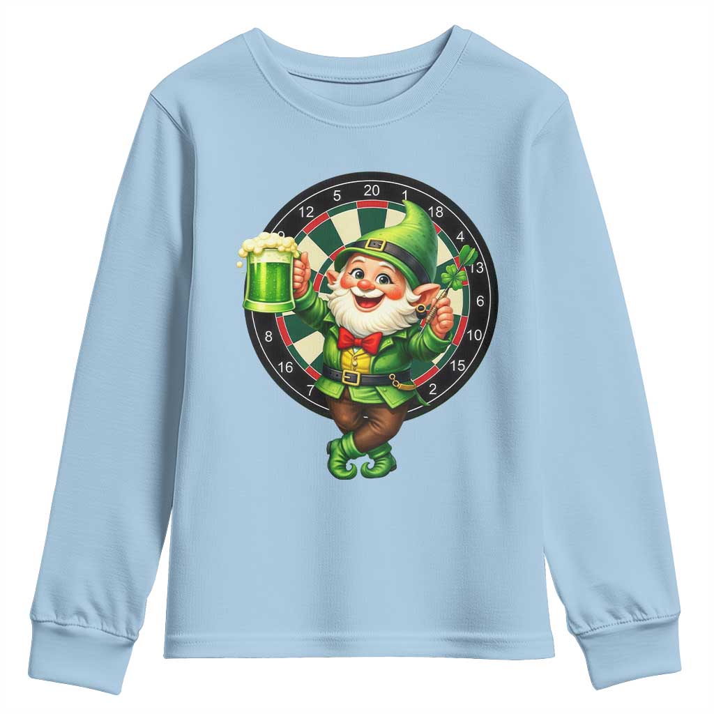 Cheerful Gnome Playing Darts Youth Sweatshirt St Patricks Day Gift TS12 Light Blue Print Your Wear