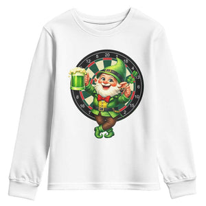 Cheerful Gnome Playing Darts Youth Sweatshirt St Patricks Day Gift TS12 White Print Your Wear