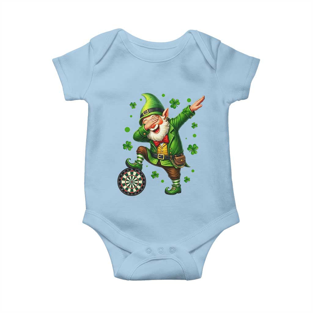 St Patricks Day Cheerful Gnome Dabbing Baby Onesie Darts Lover Gift TS12 Light Blue Print Your Wear