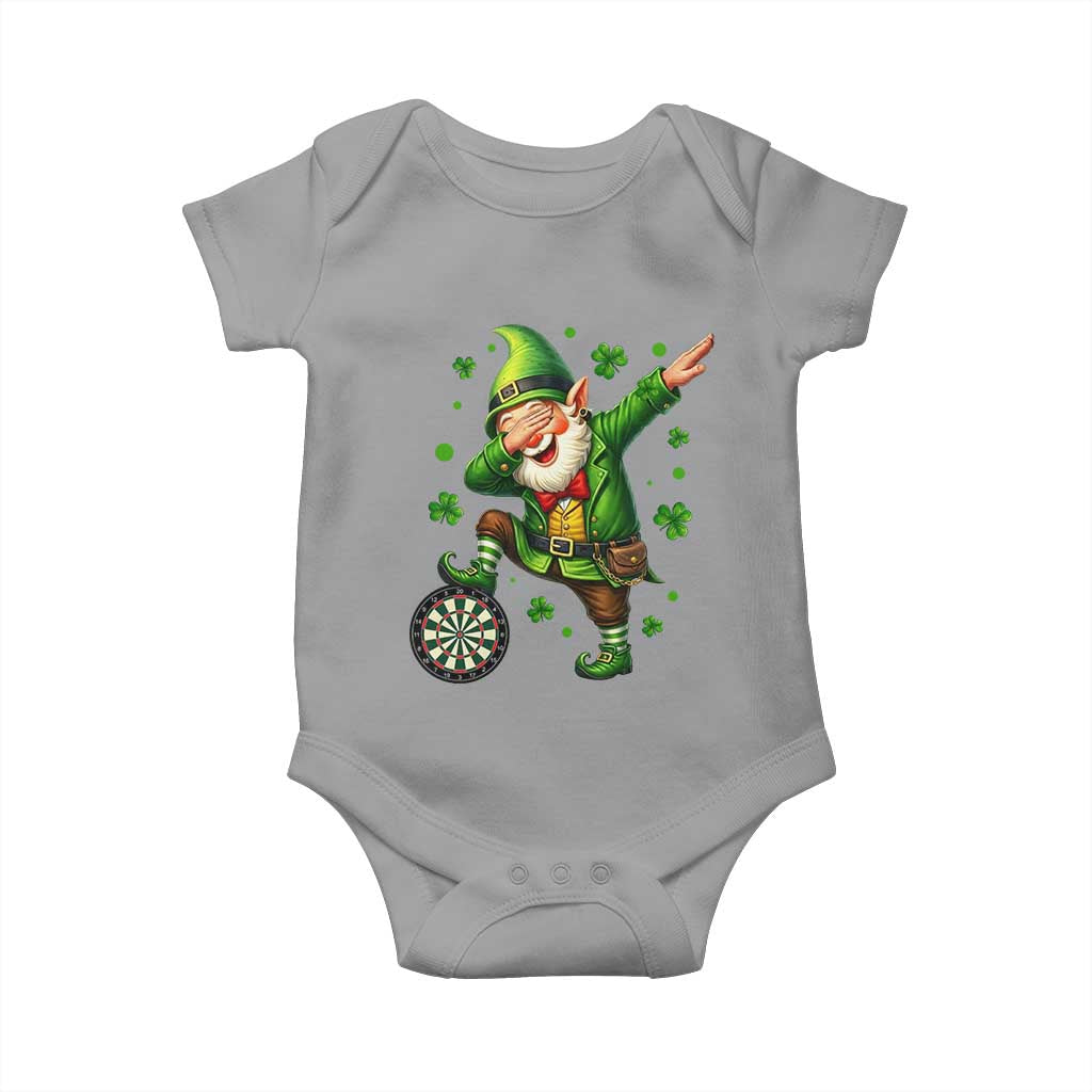 St Patricks Day Cheerful Gnome Dabbing Baby Onesie Darts Lover Gift TS12 Sport Gray Print Your Wear