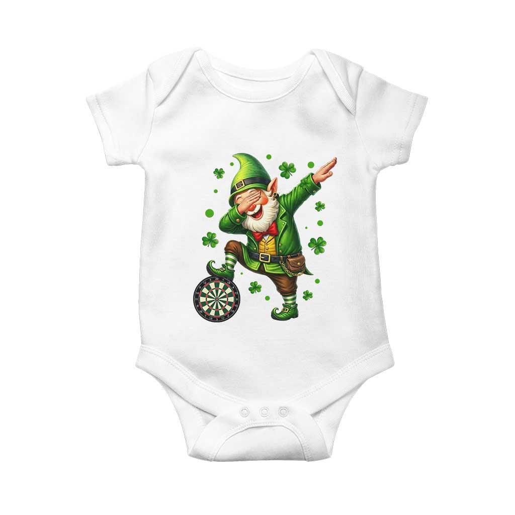 St Patricks Day Cheerful Gnome Dabbing Baby Onesie Darts Lover Gift TS12 White Print Your Wear