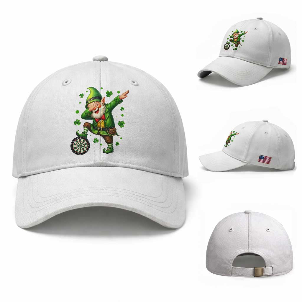 St Patricks Day Cheerful Gnome Dabbing Baseball Cap Darts Lover Gift TS12 Baseball Cap Universal Fit White Print Your Wear