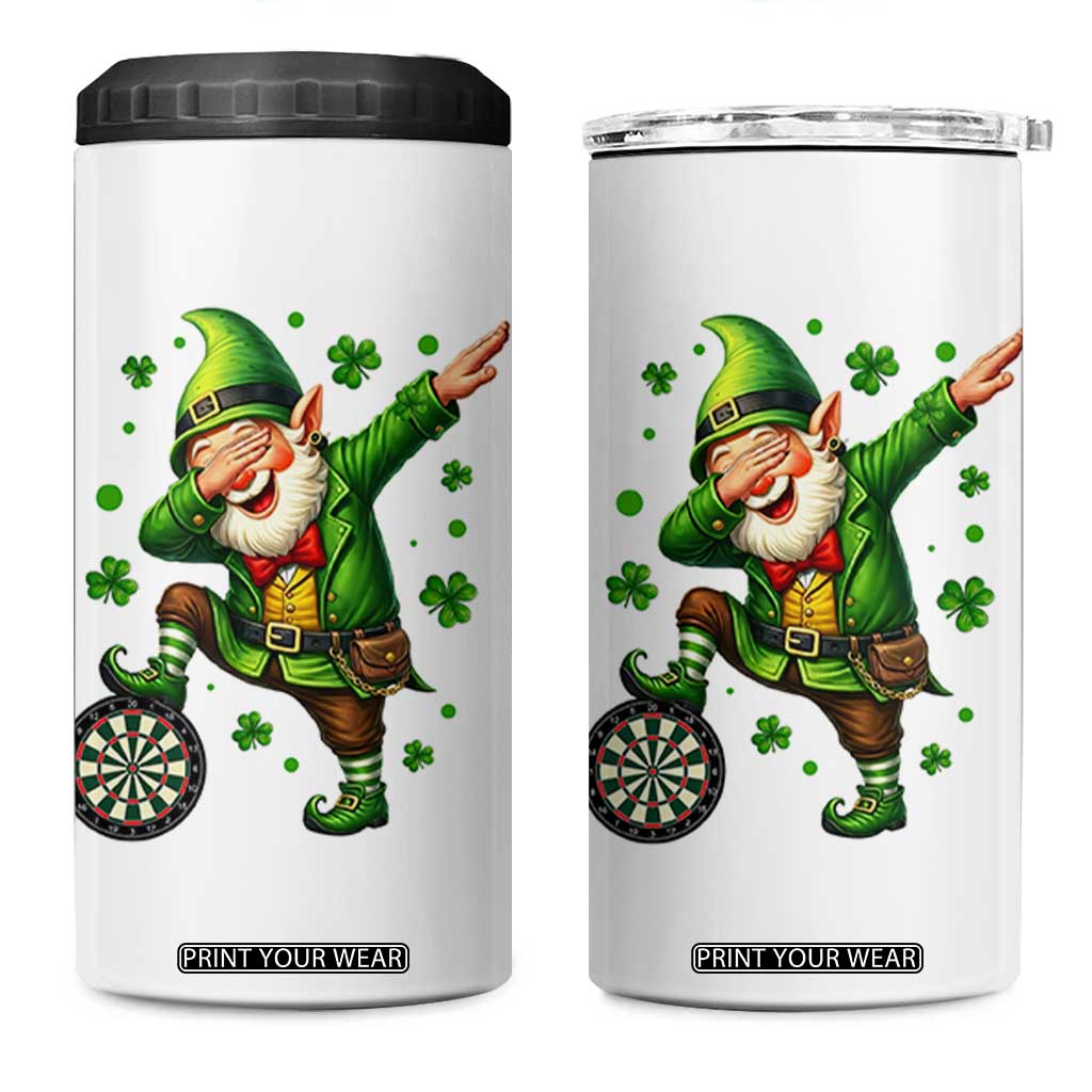 St Patricks Day Cheerful Gnome Dabbing 4 in 1 Can Cooler Tumbler Darts Lover Gift TS12 One Size: 16 oz White Print Your Wear