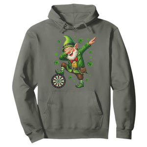 St Patricks Day Cheerful Gnome Dabbing Hoodie Darts Lover Gift TS12 Military Green Print Your Wear