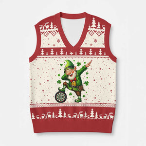 St Patricks Day Cheerful Gnome Dabbing V-Neck Knit Sweater Vest Darts Lover Gift TS12 Beige Red Print Your Wear