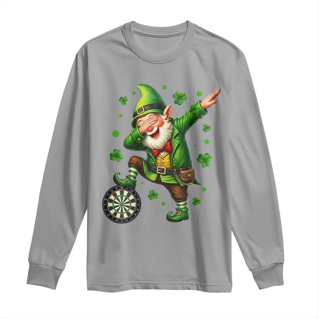 St Patricks Day Cheerful Gnome Dabbing Long Sleeve Shirt Darts Lover Gift TS12 Sport Gray Print Your Wear