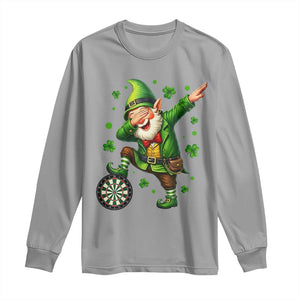 St Patricks Day Cheerful Gnome Dabbing Long Sleeve Shirt Darts Lover Gift TS12 Sport Gray Print Your Wear