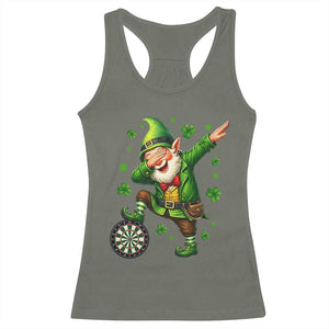 St Patricks Day Cheerful Gnome Dabbing Racerback Tank Top Darts Lover Gift TS12 Military Green Print Your Wear
