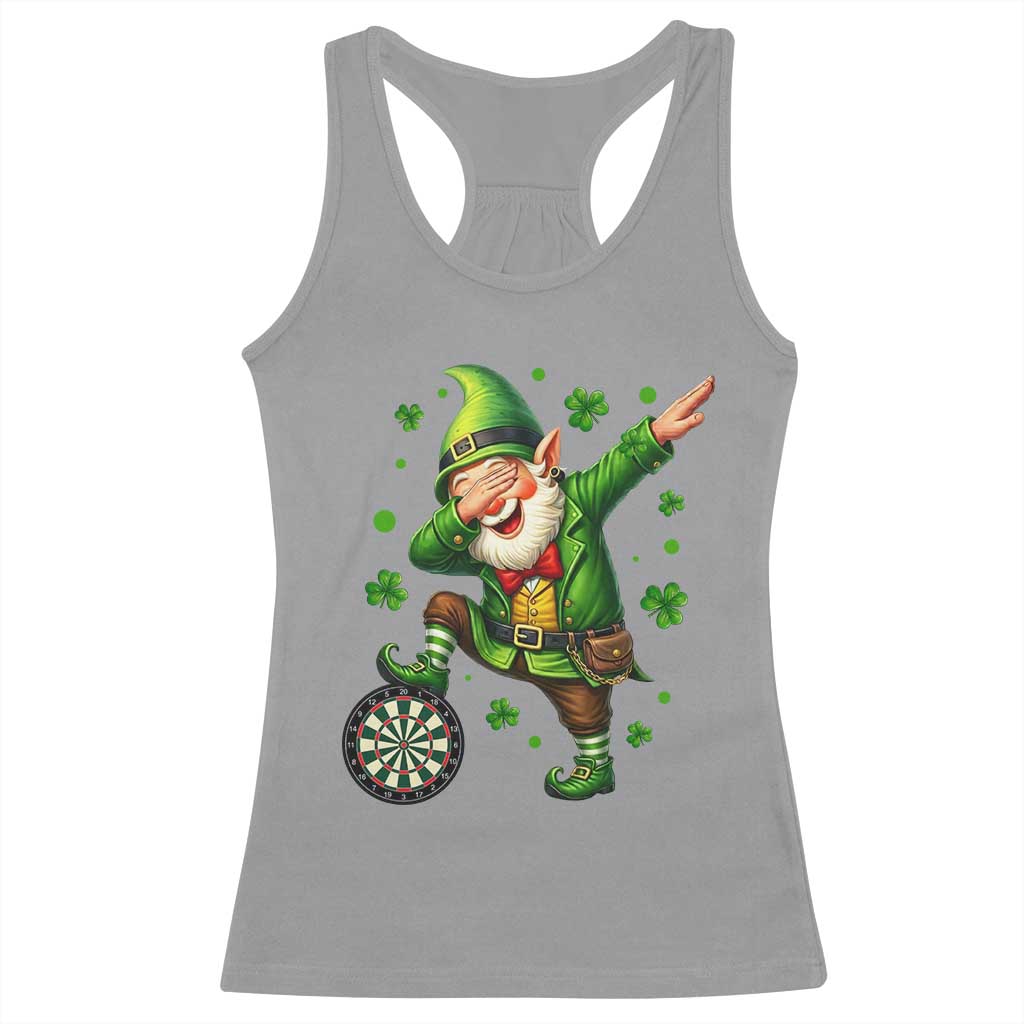 St Patricks Day Cheerful Gnome Dabbing Racerback Tank Top Darts Lover Gift TS12 Sport Gray Print Your Wear