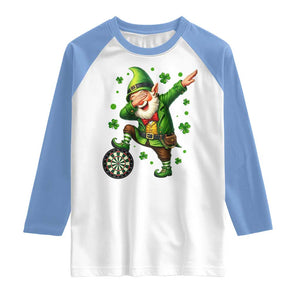 St Patricks Day Cheerful Gnome Dabbing Raglan Shirt Darts Lover Gift TS12 White Carolina Blue Print Your Wear