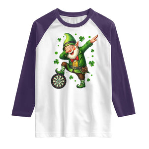 St Patricks Day Cheerful Gnome Dabbing Raglan Shirt Darts Lover Gift TS12 White Purple Print Your Wear