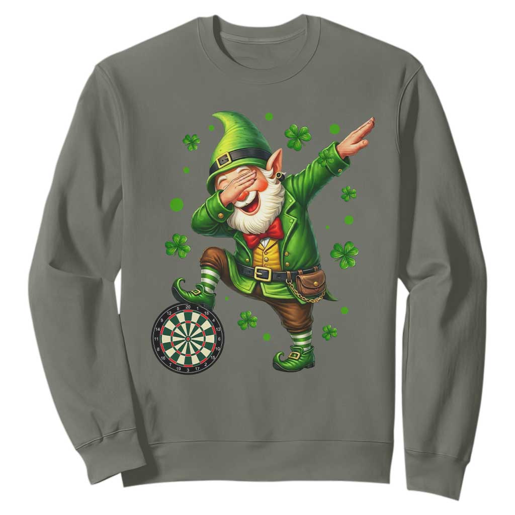 St Patricks Day Cheerful Gnome Dabbing Sweatshirt Darts Lover Gift TS12 Military Green Print Your Wear