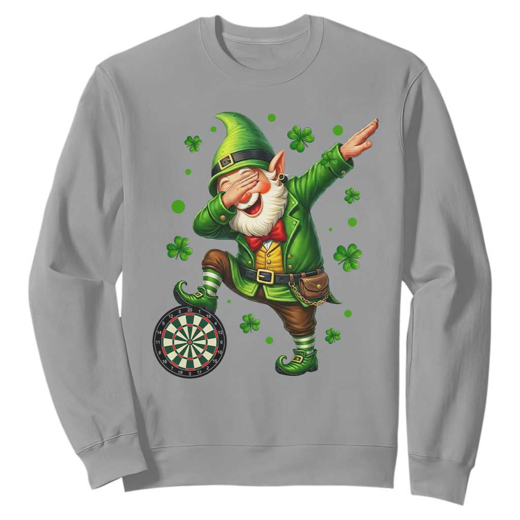 St Patricks Day Cheerful Gnome Dabbing Sweatshirt Darts Lover Gift TS12 Sport Gray Print Your Wear