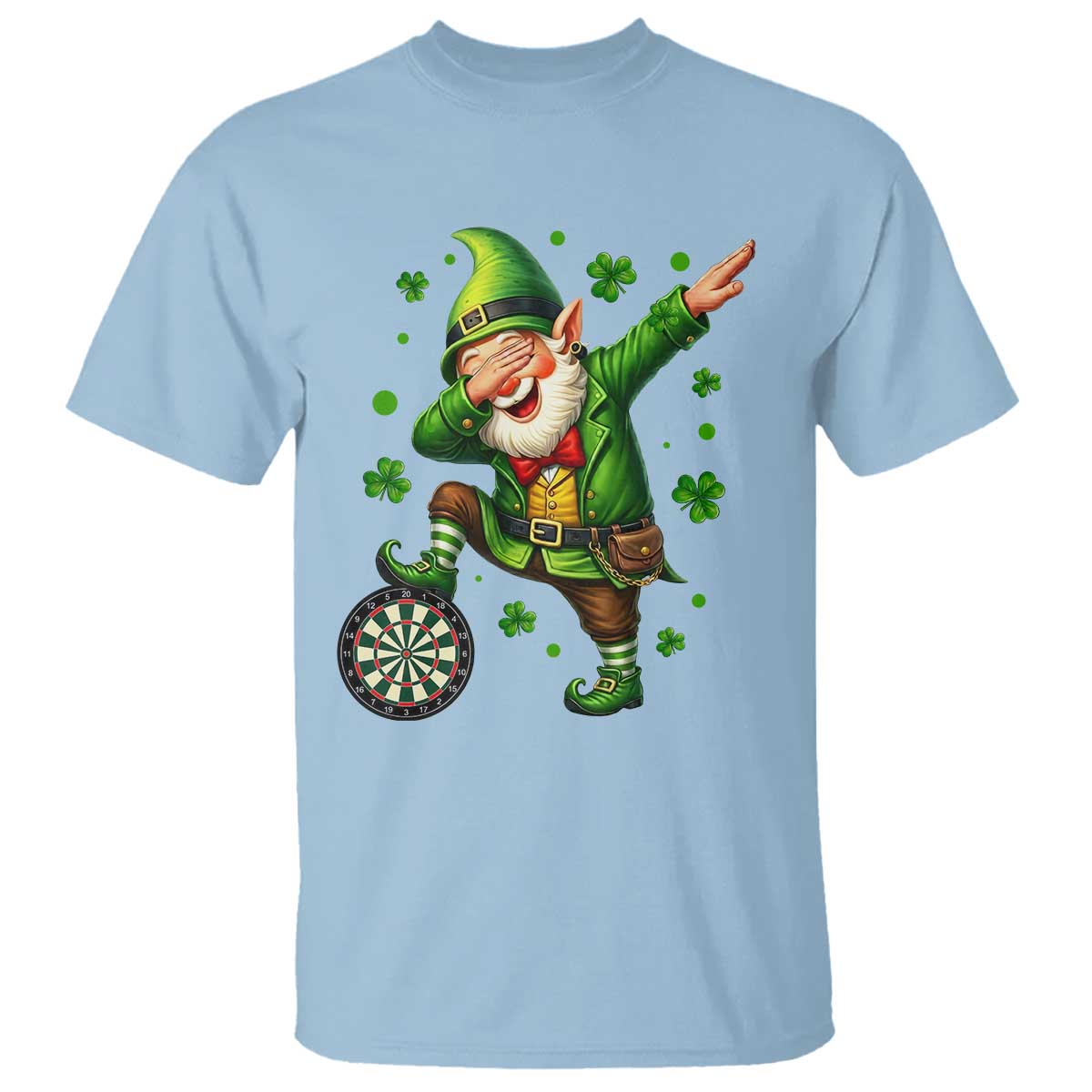 St Patricks Day Cheerful Gnome Dabbing T Shirt Darts Lover Gift TS12 Light Blue Print Your Wear