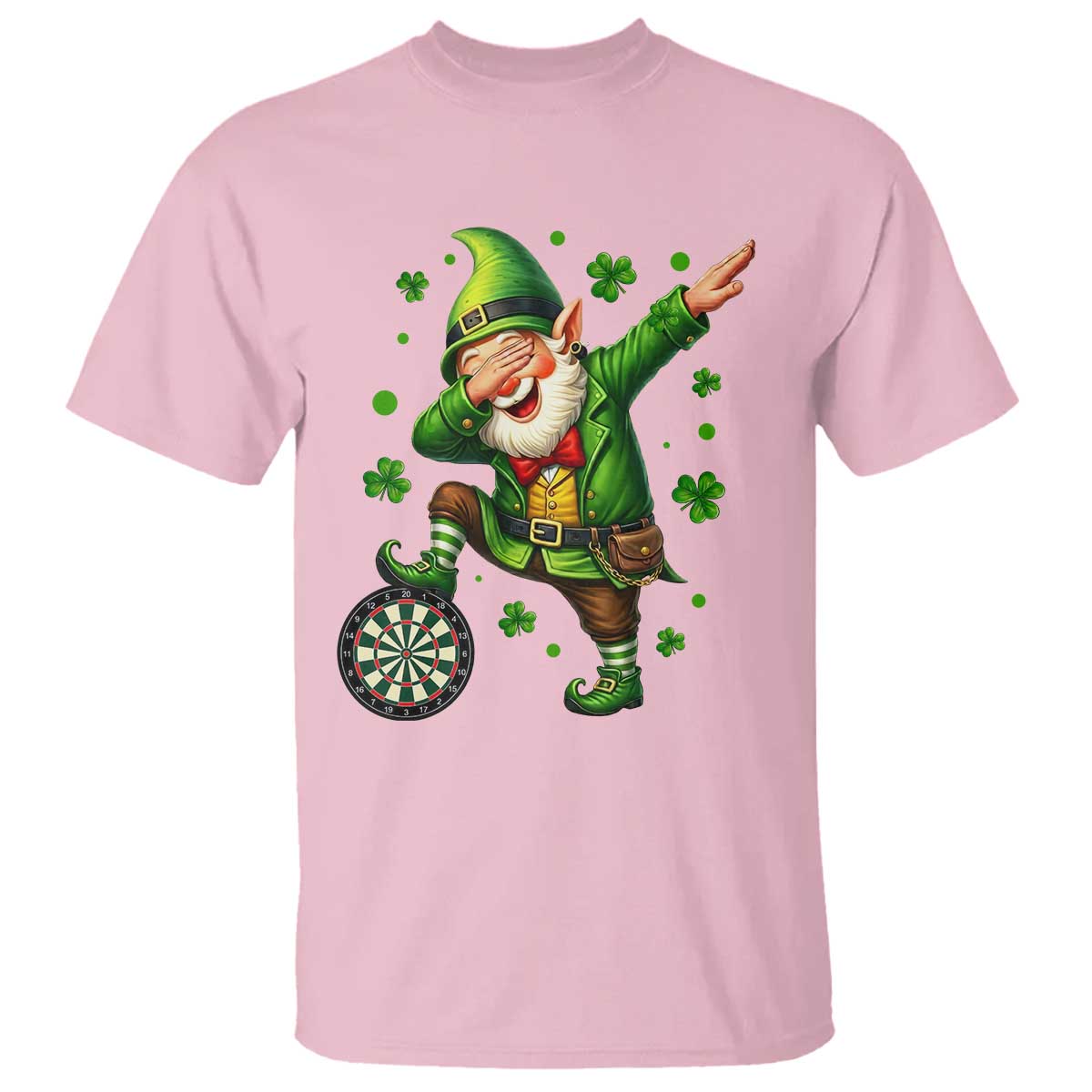 St Patricks Day Cheerful Gnome Dabbing T Shirt Darts Lover Gift TS12 Light Pink Print Your Wear