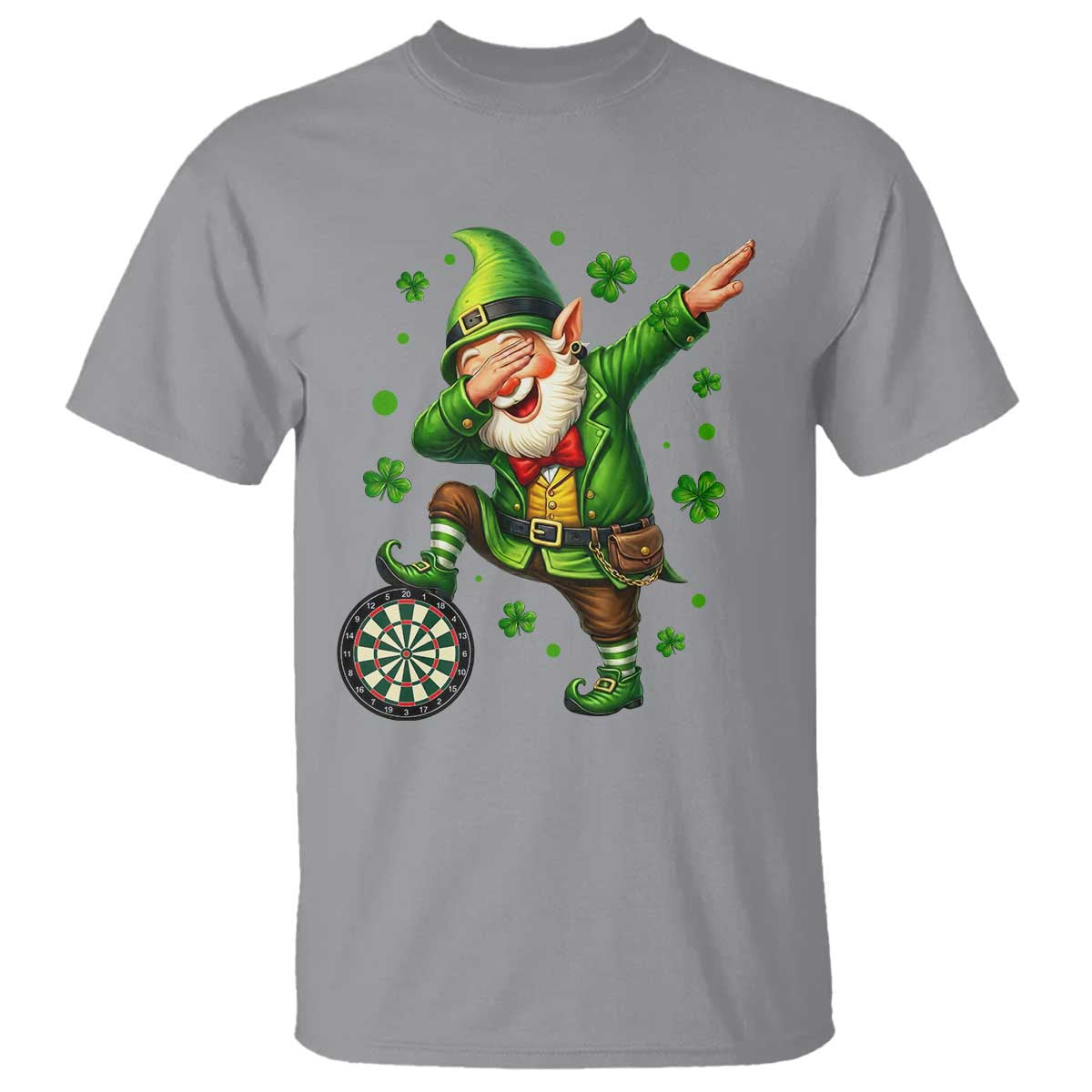St Patricks Day Cheerful Gnome Dabbing T Shirt Darts Lover Gift TS12 Sport Gray Print Your Wear
