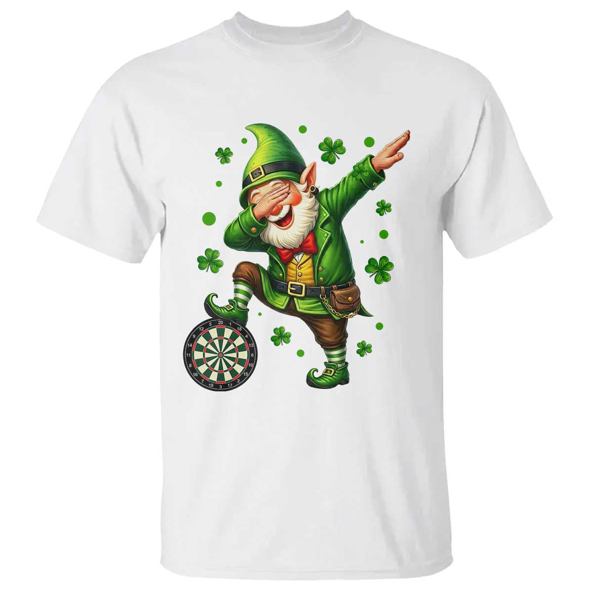 St Patricks Day Cheerful Gnome Dabbing T Shirt Darts Lover Gift TS12 White Print Your Wear