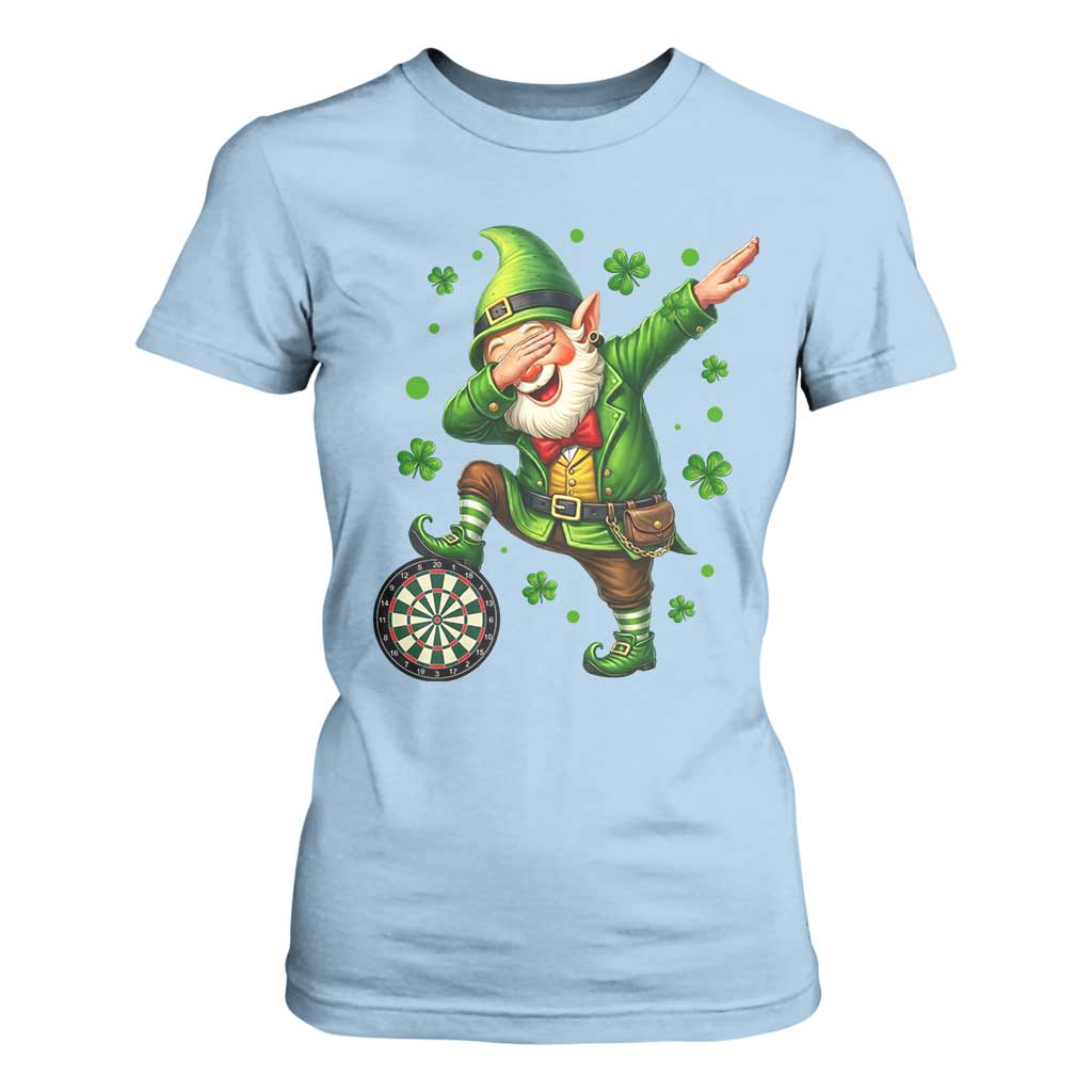 St Patricks Day Cheerful Gnome Dabbing T Shirt For Women Darts Lover Gift TS12 Light Blue Print Your Wear
