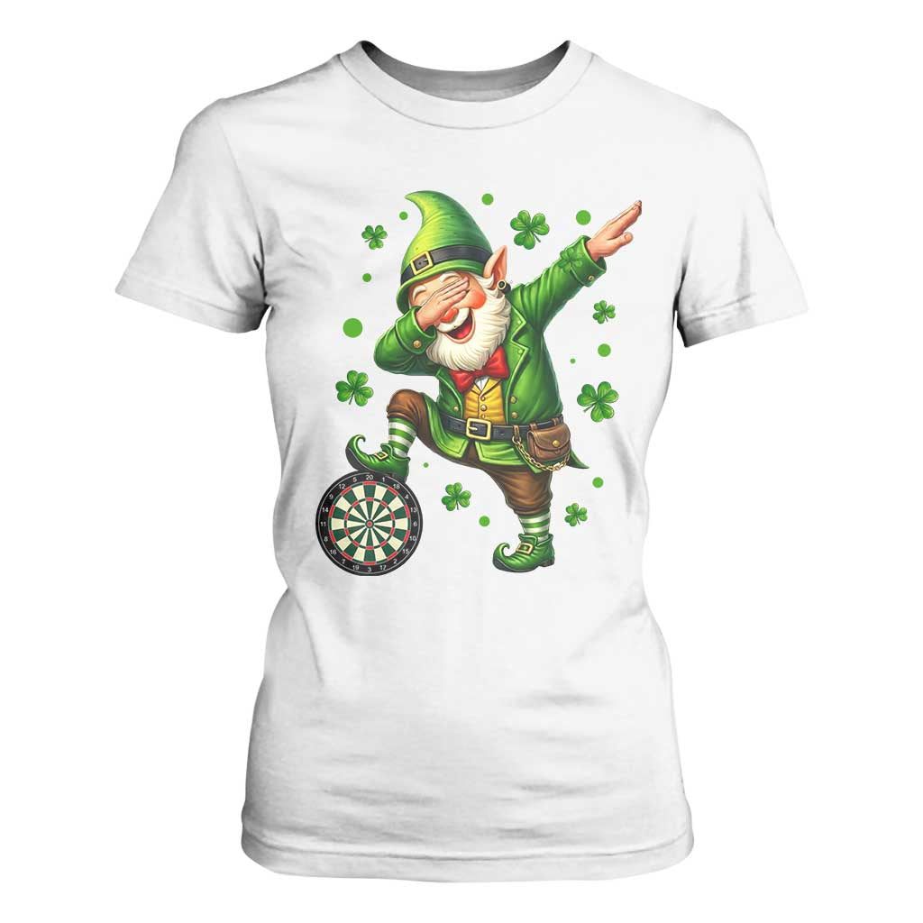 St Patricks Day Cheerful Gnome Dabbing T Shirt For Women Darts Lover Gift TS12 White Print Your Wear
