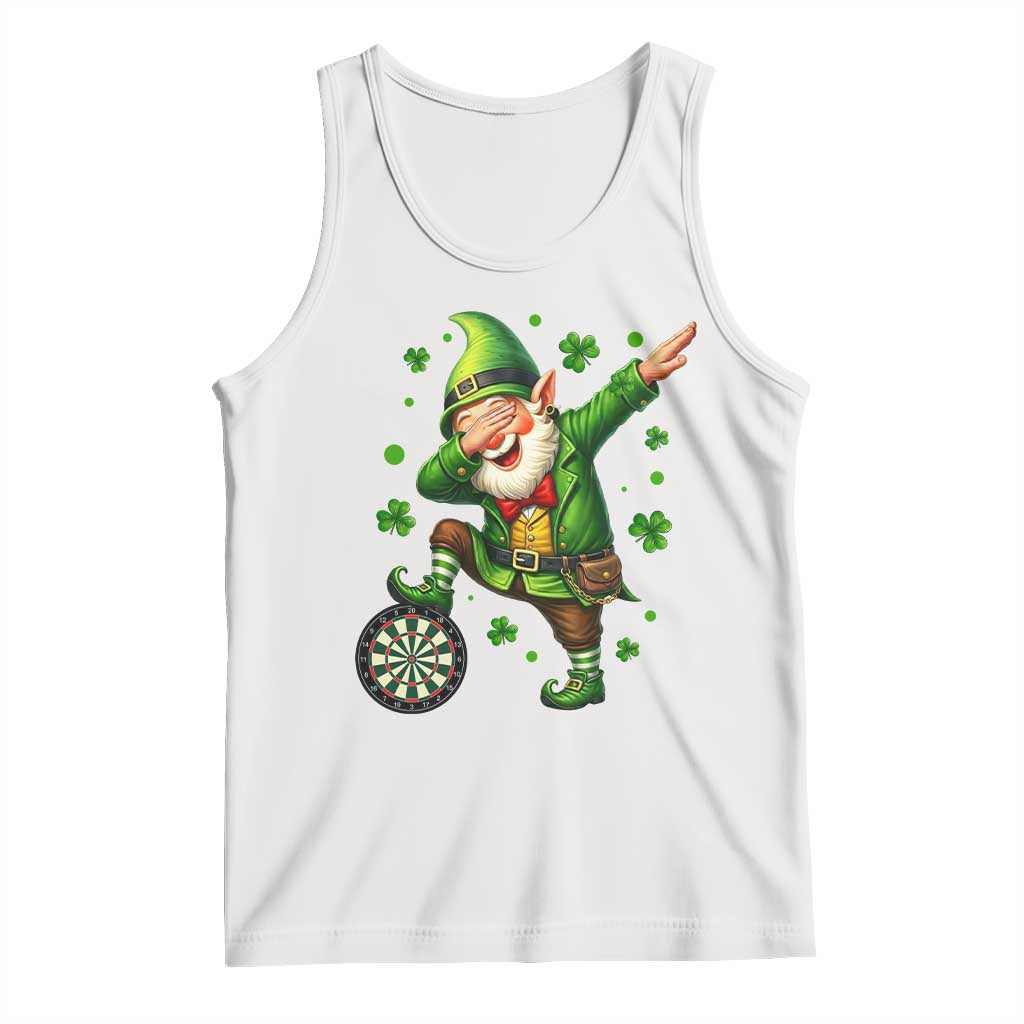 St Patricks Day Cheerful Gnome Dabbing Tank Top Darts Lover Gift TS12 White Print Your Wear