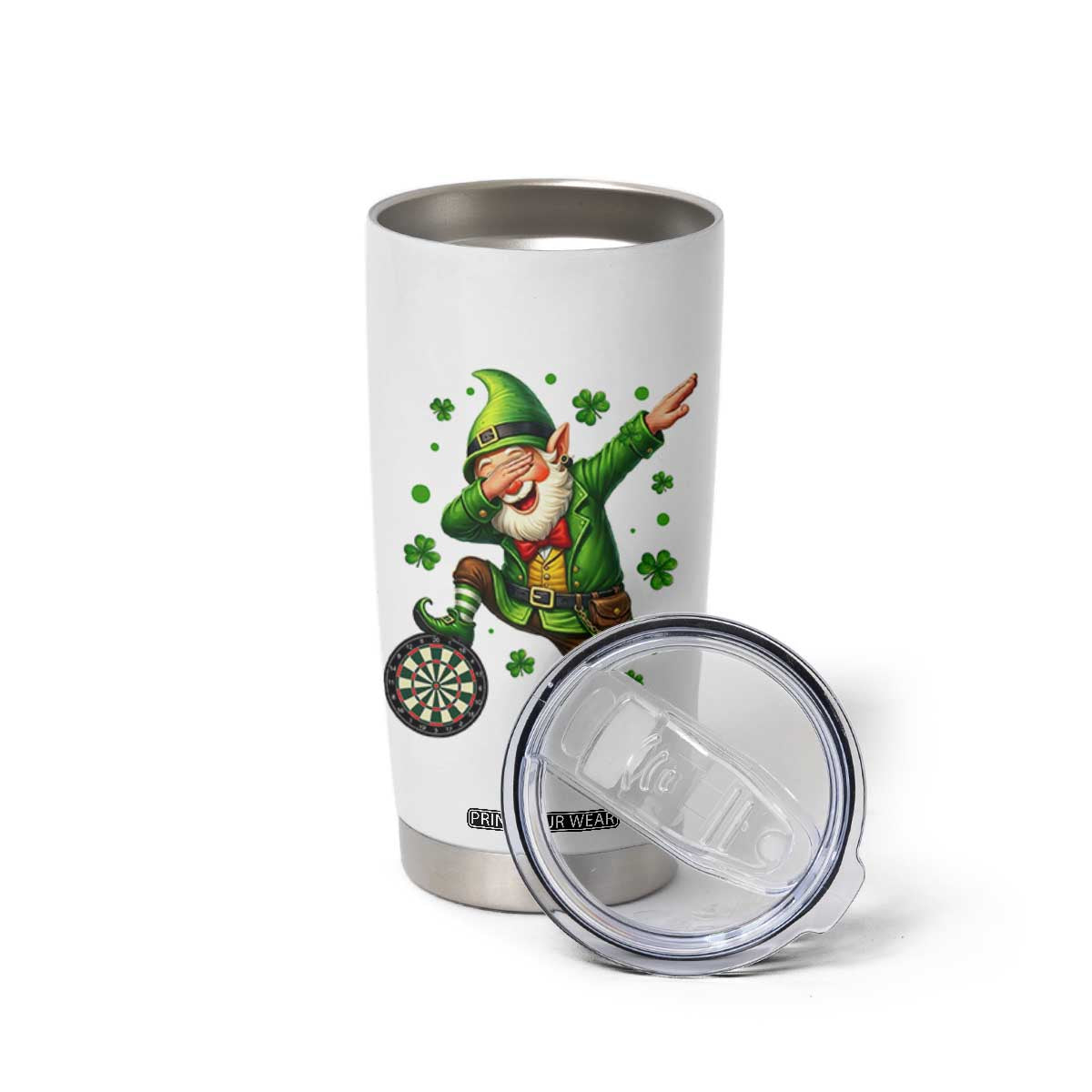 St Patricks Day Cheerful Gnome Dabbing Tumbler Cup Darts Lover Gift TS12 Print Your Wear
