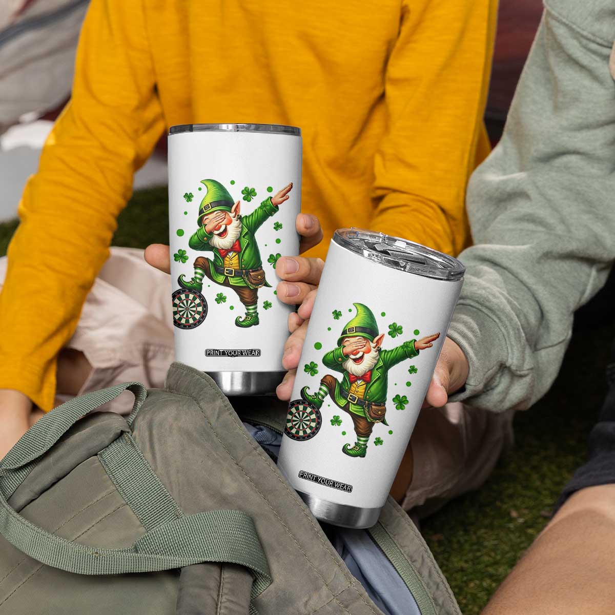 St Patricks Day Cheerful Gnome Dabbing Tumbler Cup Darts Lover Gift TS12 Print Your Wear