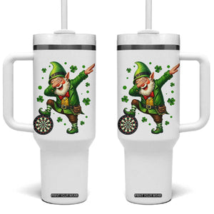 St Patricks Day Cheerful Gnome Dabbing Tumbler With Handle Darts Lover Gift TS12 One Size: 40 oz White Print Your Wear