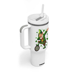 St Patricks Day Cheerful Gnome Dabbing Tumbler With Handle Darts Lover Gift TS12 Print Your Wear