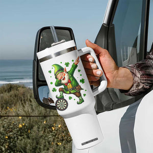 St Patricks Day Cheerful Gnome Dabbing Tumbler With Handle Darts Lover Gift TS12 Print Your Wear
