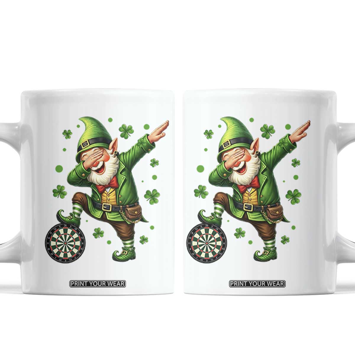 St Patricks Day Cheerful Gnome Dabbing Coffee Mug Darts Lover Gift TS12 White Print Your Wear