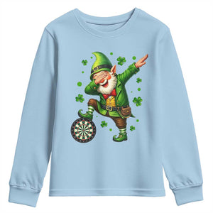 St Patricks Day Cheerful Gnome Dabbing Youth Sweatshirt Darts Lover Gift TS12 Light Blue Print Your Wear
