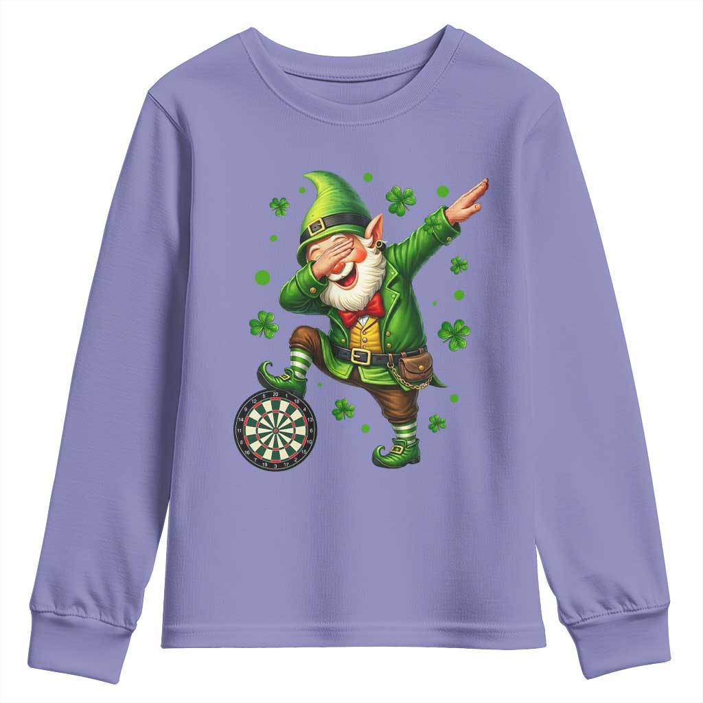 St Patricks Day Cheerful Gnome Dabbing Youth Sweatshirt Darts Lover Gift TS12 Violet Print Your Wear