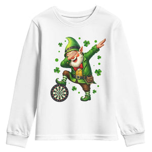 St Patricks Day Cheerful Gnome Dabbing Youth Sweatshirt Darts Lover Gift TS12 White Print Your Wear