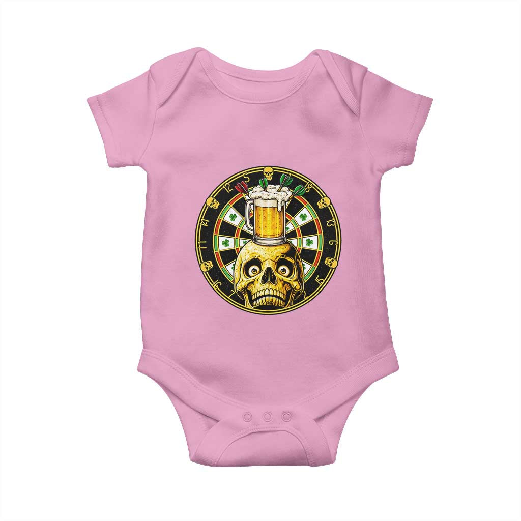 Funny St Patricks Day Skull Baby Onesie Darts Player Gift TS12 Light Pink Print Your Wear