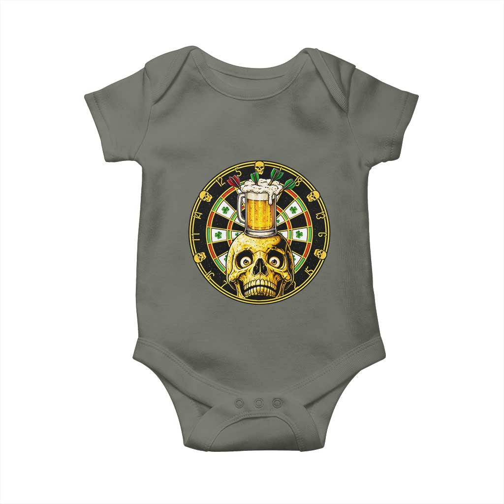 Funny St Patricks Day Skull Baby Onesie Darts Player Gift TS12 Military Green Print Your Wear