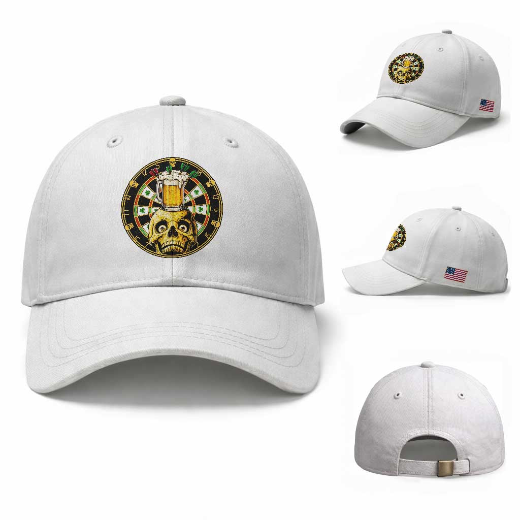 Funny St Patricks Day Skull Baseball Cap Darts Player Gift TS12 Baseball Cap Universal Fit White Print Your Wear