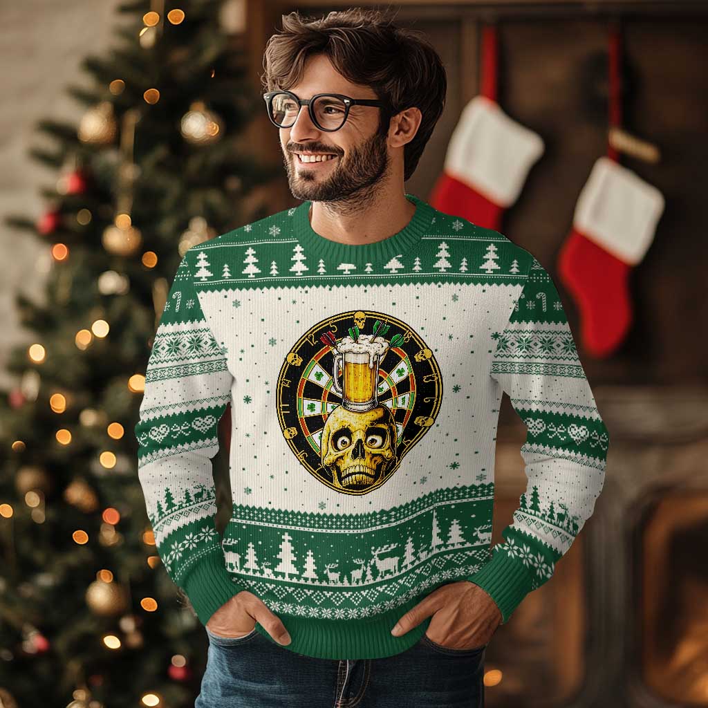 Funny St Patricks Day Skull Ugly Christmas Sweater Darts Player Gift TS12 Beige Green Print Your Wear