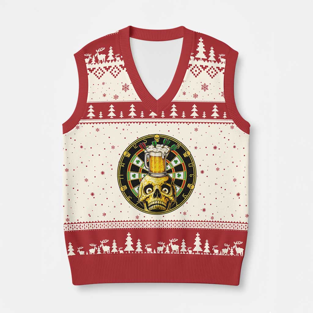 Funny St Patricks Day Skull V-Neck Knit Sweater Vest Darts Player Gift TS12 Beige Red Print Your Wear
