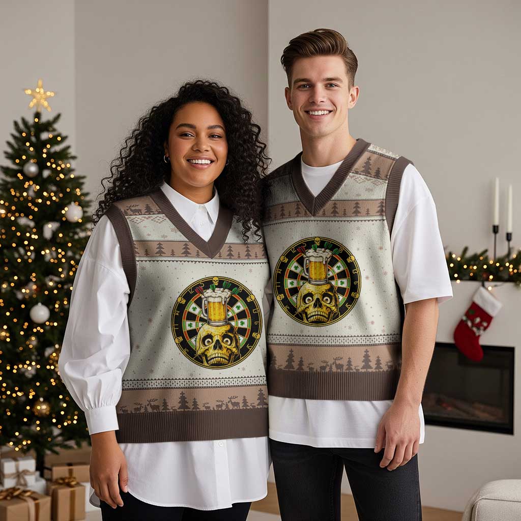 Funny St Patricks Day Skull V-Neck Knit Sweater Vest Darts Player Gift TS12 Mocha Mousse Print Your Wear