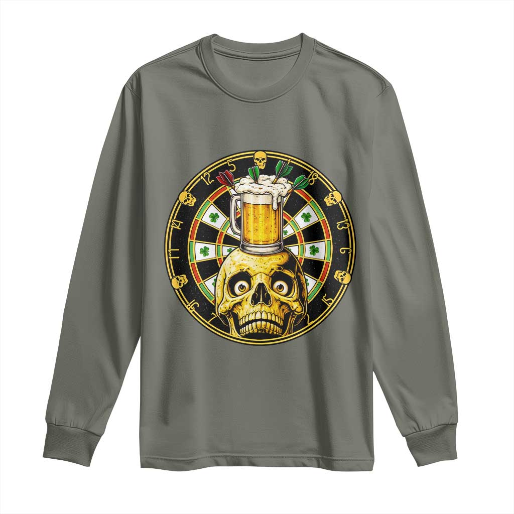 Funny St Patricks Day Skull Long Sleeve Shirt Darts Player Gift TS12 Military Green Print Your Wear