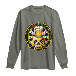 Funny St Patricks Day Skull Long Sleeve Shirt Darts Player Gift TS12 Military Green Print Your Wear