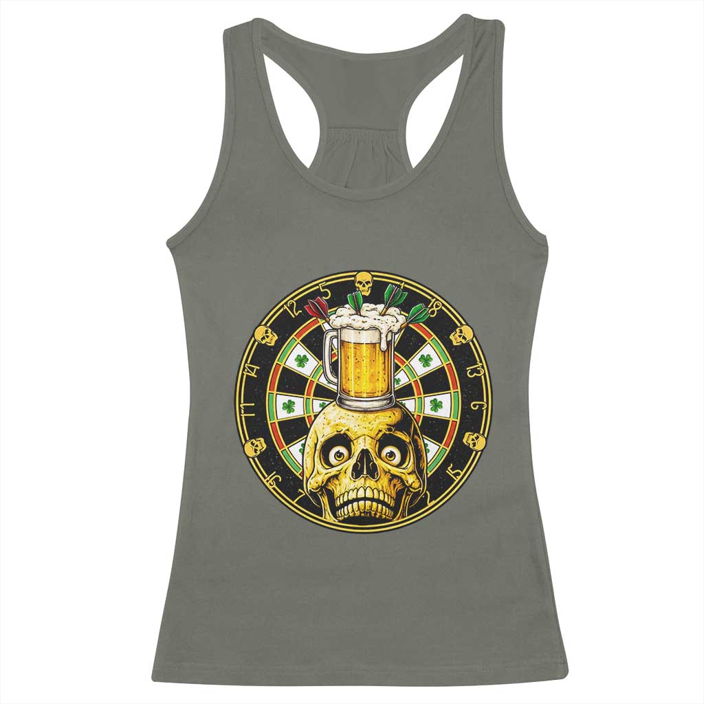 Funny St Patricks Day Skull Racerback Tank Top Darts Player Gift TS12 Military Green Print Your Wear