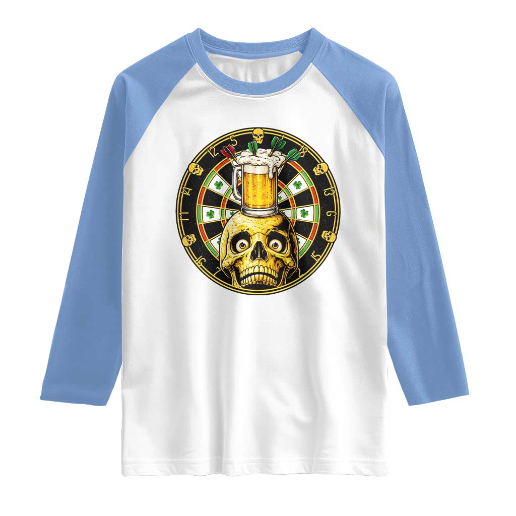 Funny St Patricks Day Skull Raglan Shirt Darts Player Gift TS12 White Carolina Blue Print Your Wear